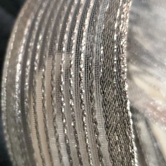 Vintage Offray Ribbon - Metallic Silver - City Lights - Sheer & Striped metalic - Picture 1 of 6